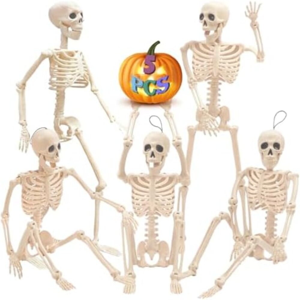 5PCS Halloween Decorations Outdoor Indoor Halloween Skeleton Spooky Posable 16''